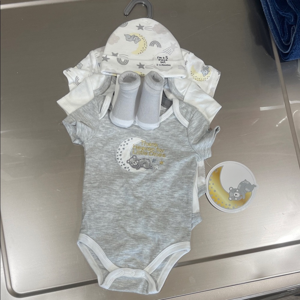 Gray and White Baby Bodysuit Set